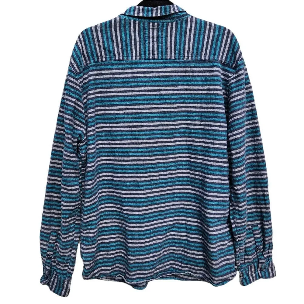 Levis Men's Abbey linen blend striped shirt casual button down teal grey 2XL XXL